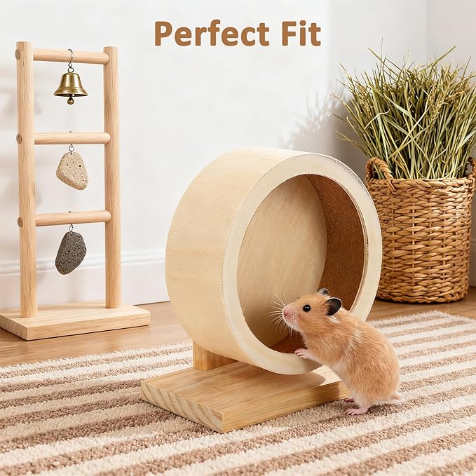 Wooden Hamster Wheels 5.7 Inch Silent Exercise Running Wheel Prevents Boredom Depression for Hamster Gerbil Mice Chinchillas Guinea Pigs (S)