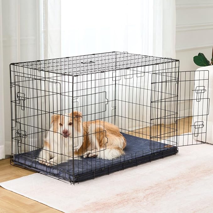 LIORCE Dog Crate Pad - Dog Bed Large Sized Dogs with Removable Washable Cover and Waterproof Lining - XL Memory Foam Pet Bed for Crate - Reversible Kennel Mat (Cool & Warm), 42-inch, Dark Grey