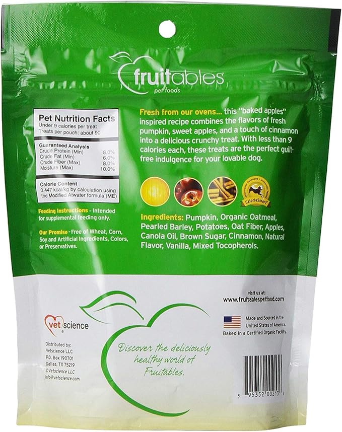Fruitables Baked Dog Treats, Healthy Pumpkin Treat for Dogs, Low Calorie & Delicious, No Wheat, Corn or Soy, Made in the USA, Pumpkin and Apple Flavor, 7oz