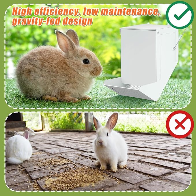 Maxcheck 2 Pcs Rabbit Feeder for Cages Small Animal Food Pellet Dispenser with Lid Metal Chicken Grit Oyster Shell Squirrel Feeders Outside(4.7 Inches,Mesh Bottom,White)