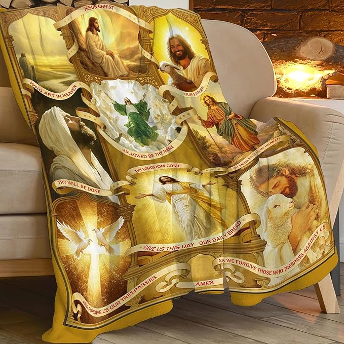 Jesus Blanket Christian Religious Faith Bible Verse Healing Prayer Throw Inspirational Scripture Catholic Spiritual Gifts for Men Women Adults Cozy Plush Fluffy Fuzzy Fleece Blanket Decor 40''X50''
