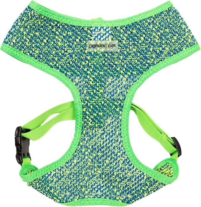 Parisian Pet Dog Harness - Breathable Mesh Green Blue No Pull Puppy Harness with Leash Ring - Adjustable Harnesses for Dogs - Soft Padded Step-in Pet Vest - Lightweight Dog Vests for Large Sized Dogs