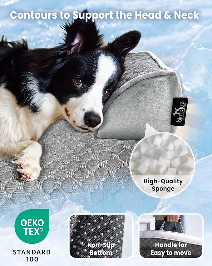 Cooling Mat for Dogs, Self Cooling Dog Bed for Couch, Orthopedic Pet Sofa Bed with Removable Washable Cover, for Crate Floor Car, Durable & Non-Gel, 41 x 37 inch, Grey