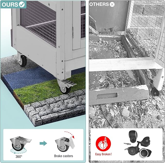 Suumerpety 2-Tier Wooden Rabbit Hutch Indoor Bunny House Guinea Pig Cage with Sliding Plastic Trays Wheels for Easy Cleaning Ventilation Design and Mobility, 36 Inch Small Animal Home (Grey, M)