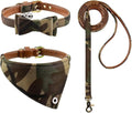 3PCS Bow Tie Dog Collar and Leash Set Plaid/Camo/Dots/Flower Dog Bandanas with Bell 3 Size Adjustable for Small Dogs Puppies and Cats (S, Camo 1)