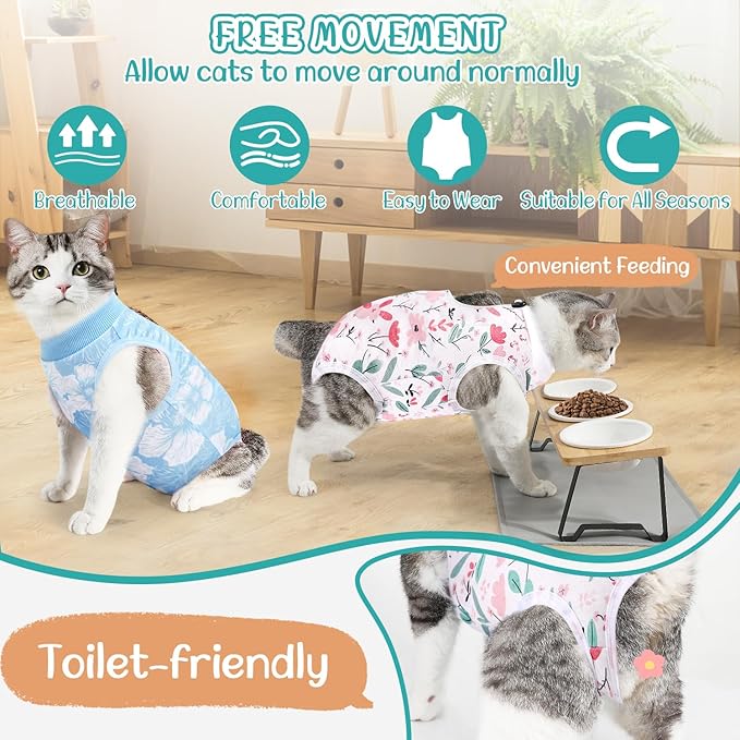 SlowTon Cat Recovery Suit - Cat Onesie for Cats After Surgery Female Male, Kitten Clothes Cats Surgical Spay Suit Abdominal Wounds, E-Collar Alternative Bodysuit Shirt Anti-Licking (White, L)