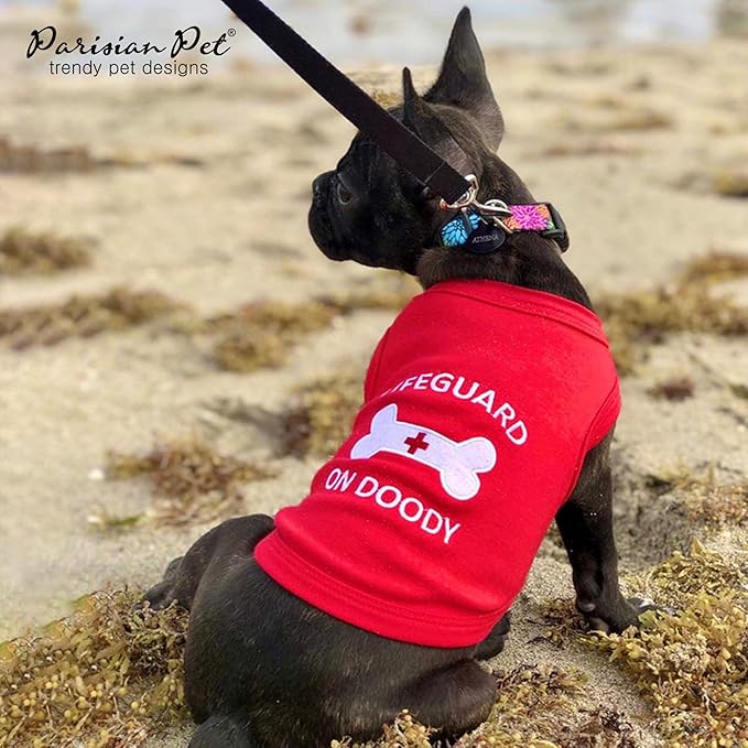 Parisian Pet Dog Shirt – 100% Cotton Shirts for Medium Dogs – Sleeveless Red Lifeguard Puppy Vest – Lightweight and Breathable Pet Apparel – Pullover Summer Dog Clothes - Stretchy T Shirts for Dogs