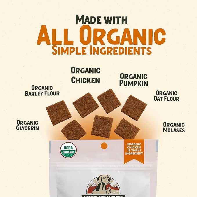 Heartland Antlers Organic Chicken Jerky Dog Treats – Soft Waffle-Style Chews for All Life Stages – Grain-Free, Low Fat, Made in USA, Upcycled Ingredients, 4oz