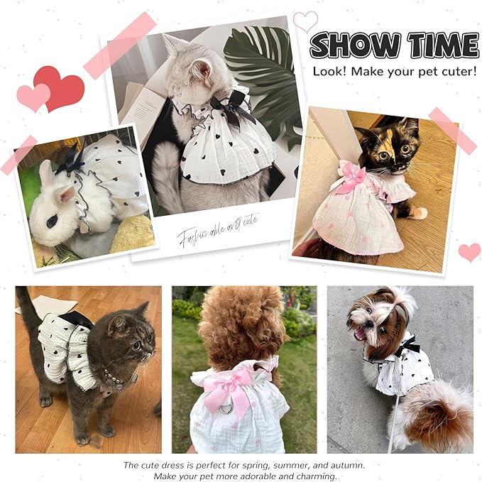 Dog Dresses for Small Dogs Girl Female Dog Cat Clothes Dress Cute Cotton Extra Summer Clothes Bow Decor Printed Love Birthday Outfit Puppy Clothes (Light Pink, X-Large)