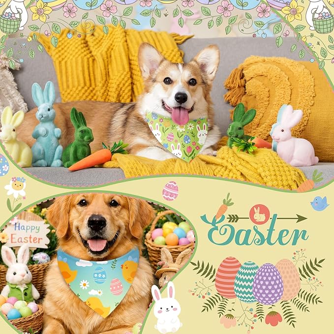 Shyyween 100 Pcs Easter Dog Bandanas Bulk for Dogs with Bunny Rabbit Egg Carrot Pattern Soft Bibs Adjustable Triangle Pet Scarf Bowtie for Small Medium Large Costume Grooming 31.5 x 21.7 x 21.7 Inch