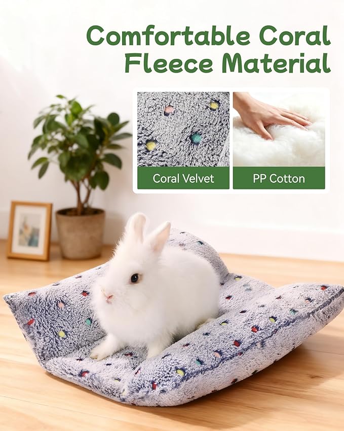 24x16 in Rabbit Bed Large Size - Warm & Comfortable Plush Rabbit Mat Pad with Star Pattern, Double-Sided Flannel Pet Pad Cozy Fleece Bedding for Bunnies, Guinea Pigs, Small Animals, Gray