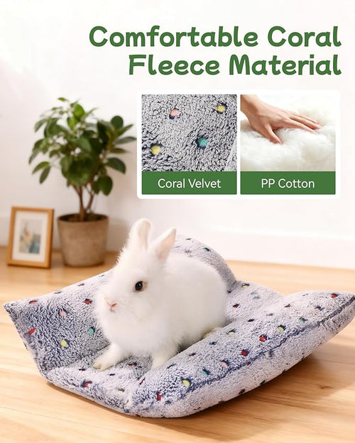 16 x 14 in Bunny Bolster Bed for Rabbits Cats Dogs and Other Small Pets, Reversible Fleece Flop Bedding with Padded Sides