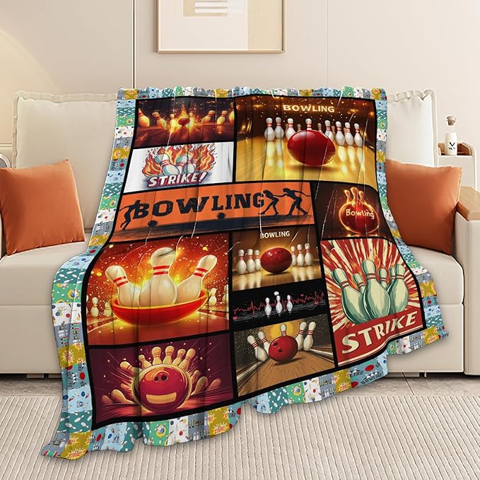 Bowling Blanket Bowling Throw Blanket Gifts for Bowling Lovers Women Men Boys Girls Kids Adults Super Soft Cozy Plush Fluffy Fuzzy Fleece Blanket Home Decor 60''X80''