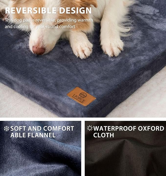 LIORCE Dog Bed Medium Size Dogs - 30-inch Dog Crate Pad with Removable Washable Cover and Waterproof Lining - Memory Foam Kennel Mat - Reversible Pet Bed (Cool & Warm), Dark Grey