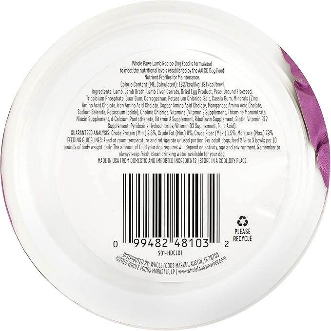 Whole Paws Grain Free Premium Dog Food, Lamb Recipe, 3.5 Oz (Pack of 6)