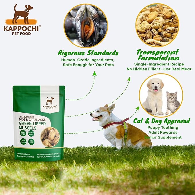 Freeze-Dried Green-Lipped Mussels Cat Dog Treats, 1.76oz(50.0g), 100% Single Ingredient High Protein Training Treats, Rich in Omega, Natural & Raw, No Additives, Grain Free, Gluten Free