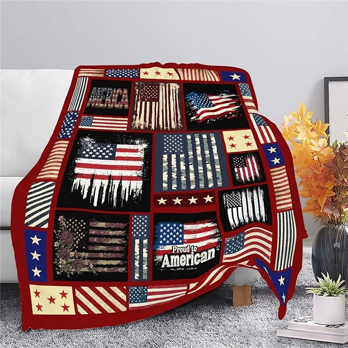 Veteran Blanket American Flag Throw Blanket Veterans Day Gifts for Men Women Adults Super Soft Cozy Plush Fluffy Fuzzy Fleece Blanket Home Decor 40''X50''