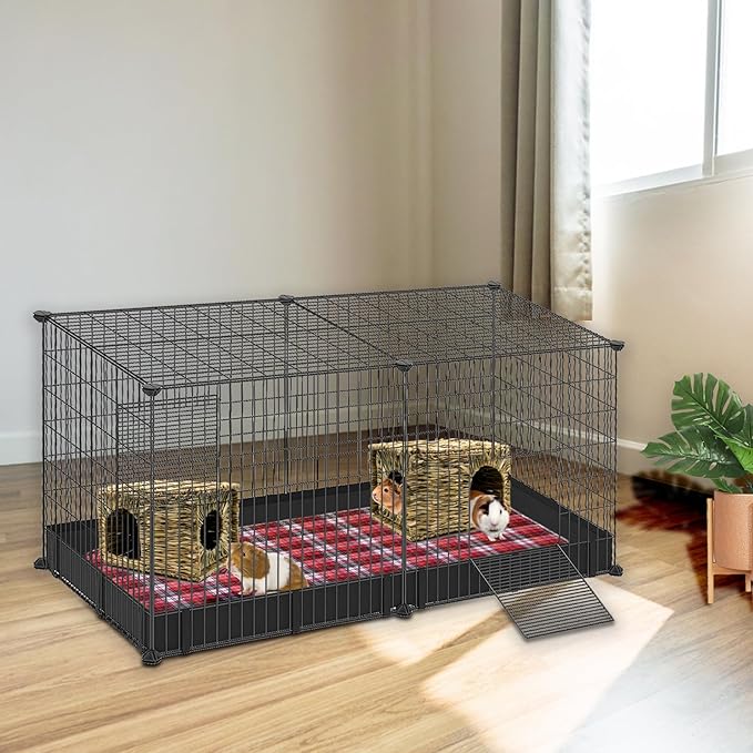 BWOGUE Large Grass House for Guinea Pigs,Hand Woven Straw Hut Foldable Small Animal Play Hideaway Bed with Double Openings Playhouse for Bunny Guinea Pig Chinchilla Ferret(2 Pack)