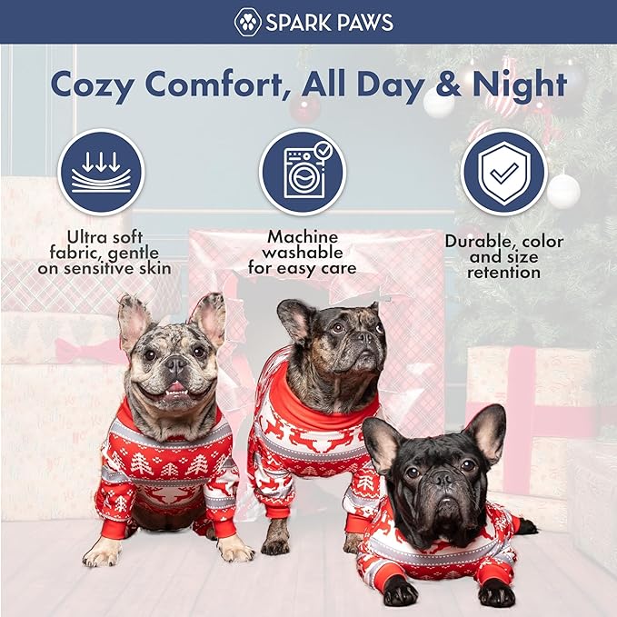 Spark Paws Dog Christmas Pajama, Dog Recovery Suit Male, Onesie, Ultra-Soft and 4-Way Stretch, for Small Medium and Large Breeds - Winter Wonderland - 3XL