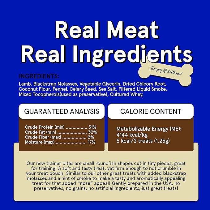 Real Meat Tiny Trainer Bites Dog Treats - 1lb of USA-Made Soft & Chewy Air-Dried Lamb Training Treats for Dogs & Puppies - All-Natural Grain-Free Dog Training Treats With Free-Range Grass-Fed Lamb