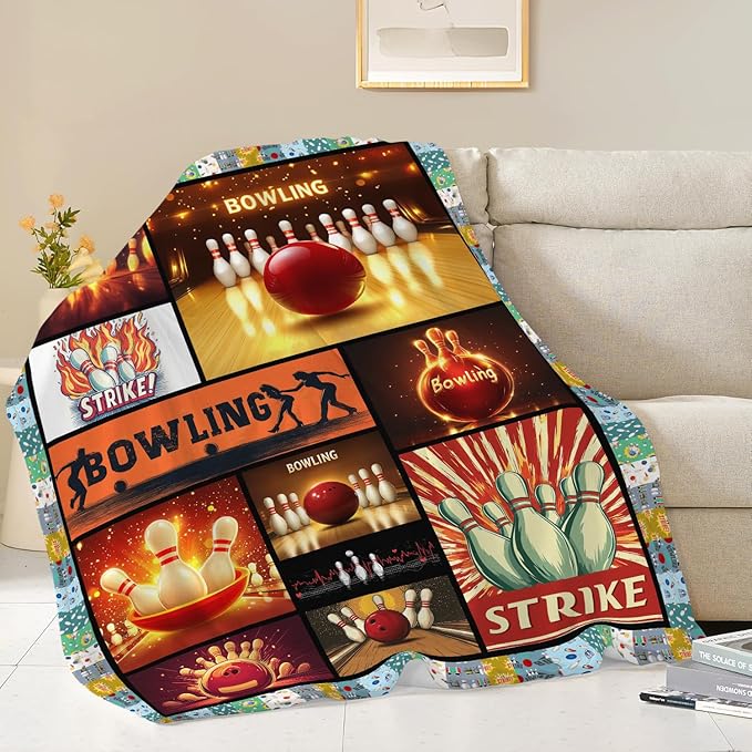 Bowling Blanket Bowling Throw Blanket Gifts for Bowling Lovers Women Men Boys Girls Kids Adults Super Soft Cozy Plush Fluffy Fuzzy Fleece Blanket Home Decor 40''X50''