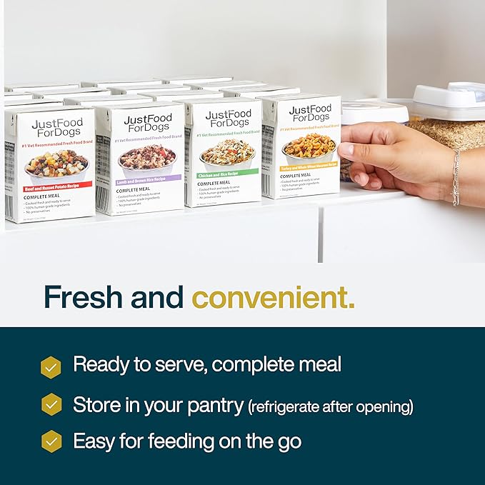 JustFoodForDogs Pantry Fresh Wet Dog Food, Complete Meal or Dog Food Topper, for Sensitive Stomachs, Balanced Remedy Human Grade Dog Food Recipe - 12.5 oz (Pack of 12)