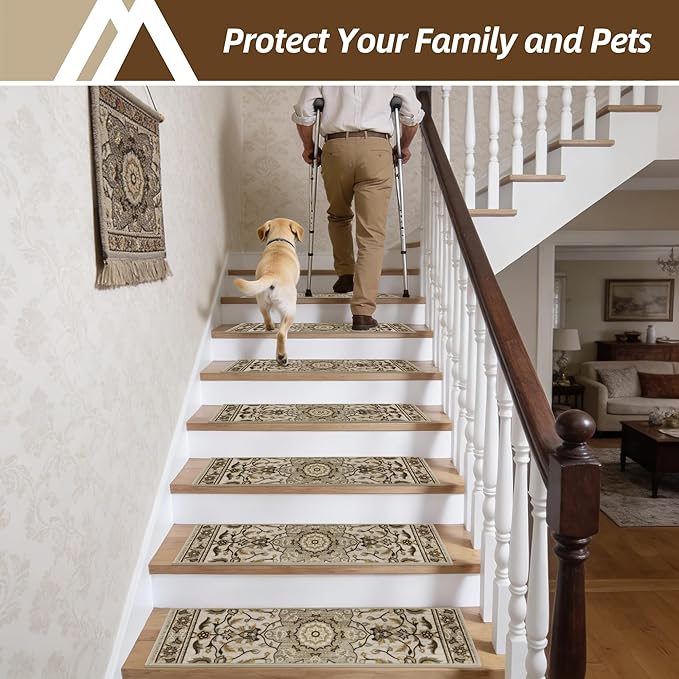 COSY HOMEER Stair Treads for Wooden Steps Washable Non Slip Stair Treads 8" X 30" Soft Stair Carpet Treads Reusable Indoor Stair Runner Rug for Kids, Elders and Pets 4pcs