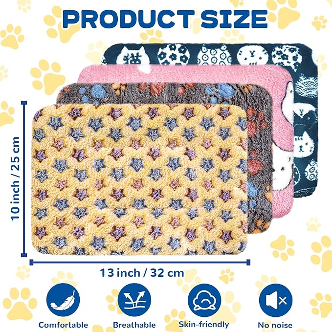 Eilyliafe 4 Pack Rabbit Bunny Bed Soft Guinea Pig Bed Mat Washable Guinea Pig Bunny Pad Reversible Small Animal Bed Cage Liner for Hamster Rat Hedgehog Chinchilla Ferret (13×10 Inch)