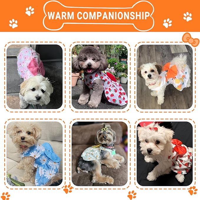 TAPBULL Dog Dresses, Fashionable Pet Dog Clothes, Cute Cat Birthday Dress Outfit (Orange/Red/Yellow/Blue/Pink 5-Pack), Medium