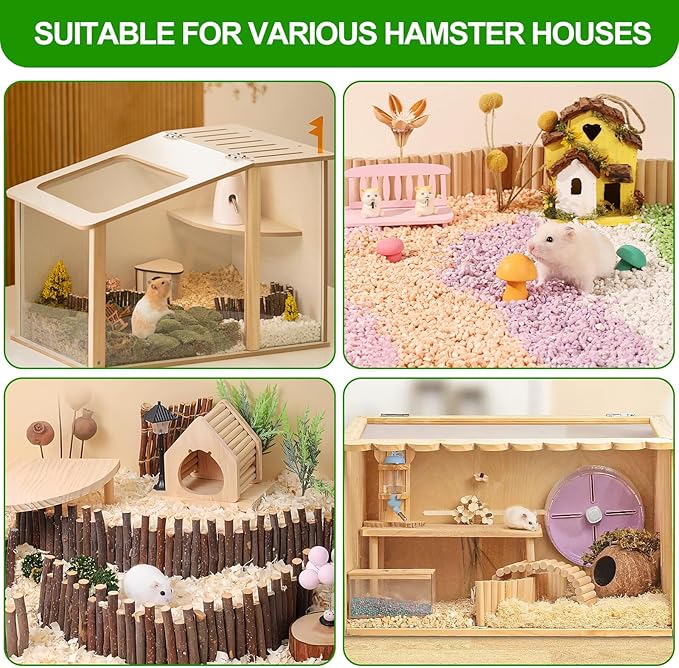 Hamster Cage Sprays Flower Foraging Holder - Natural Wood Feeding Stand, Small Pet Habitat Accessories for Hamsters Mouse Guinea Pig Dwarf Gerbils Syrian Mice (Plain - Rectangle)