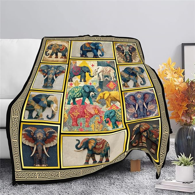 Elephant Throw Blanket Elephant Stuff Gifts for Kids Girls Boys Adults Women Men Soft Cozy Warm Plush Fluffy Fuzzy Fleece Blanket Decor 40''X50''