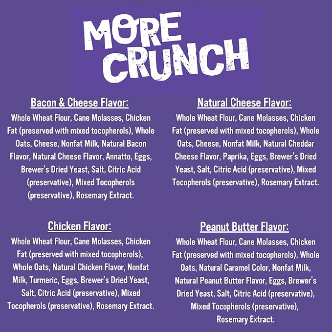 Blue Dog Bakery More Crunch Large Assorted Flavors, Dog Biscuits, Healthy Treats, All Natural, Bacon, Chicken, Cheese, Peanut, 43.2 oz (Pack of 1)