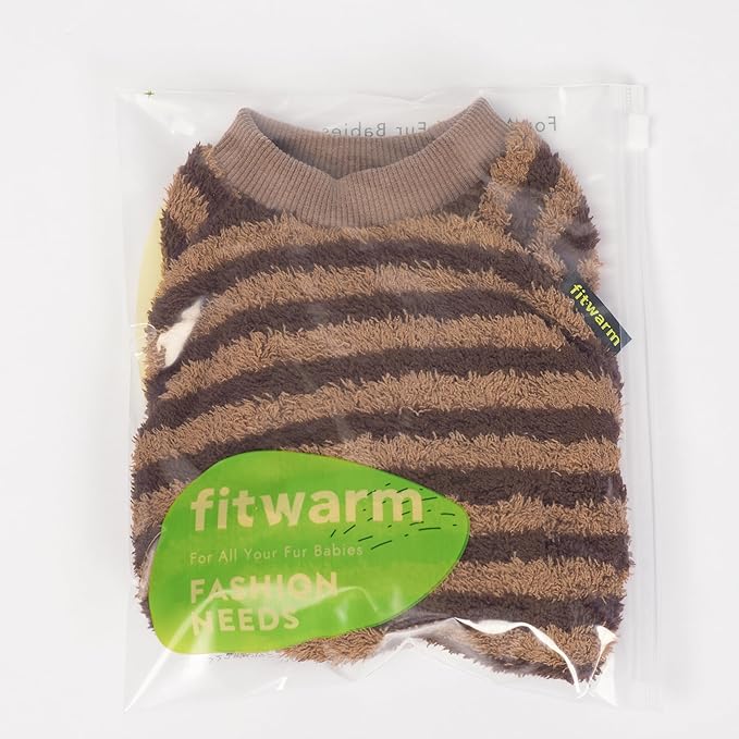 Fitwarm Fleece Striped Dog Pajamas, Dog Winter Clothes for Small Dogs Girl Boy, Velvet Dog Onesie, Soft Pet Jammies, Doggy Apparel, Brown, Tan, Medium