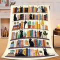 Black Cat Throw Blanket Book Cat Bookshelf Stuff Gifts for Kids Girls Boys Adults Women Men Soft Cozy Warm Plush Fluffy Fuzzy Fleece Blanket Decor 40''X50''