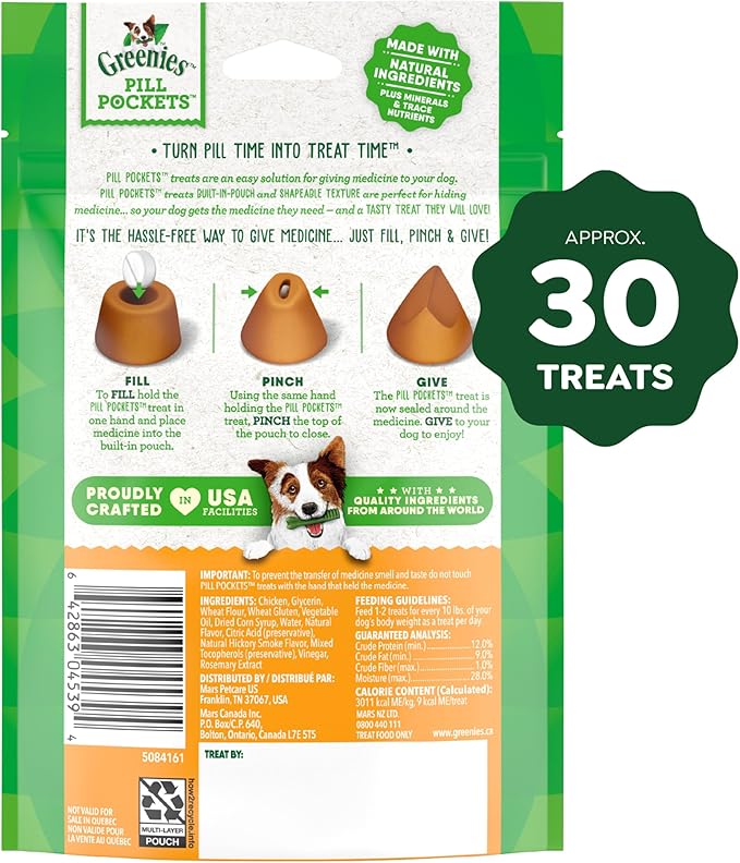 Greenies Pill Pockets for Dogs Small Size, Tablet Pill Treats for Dogs, Chicken Flavor, 3.2 oz. Pouch
