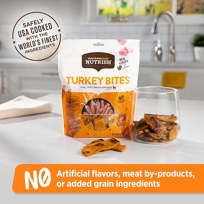 Nutrish Rachael Ray Turkey Bites Turkey Recipe with Hickory Smoke Bacon Flavor Dog Treats, 12 oz. Pouch (Pack of 2)