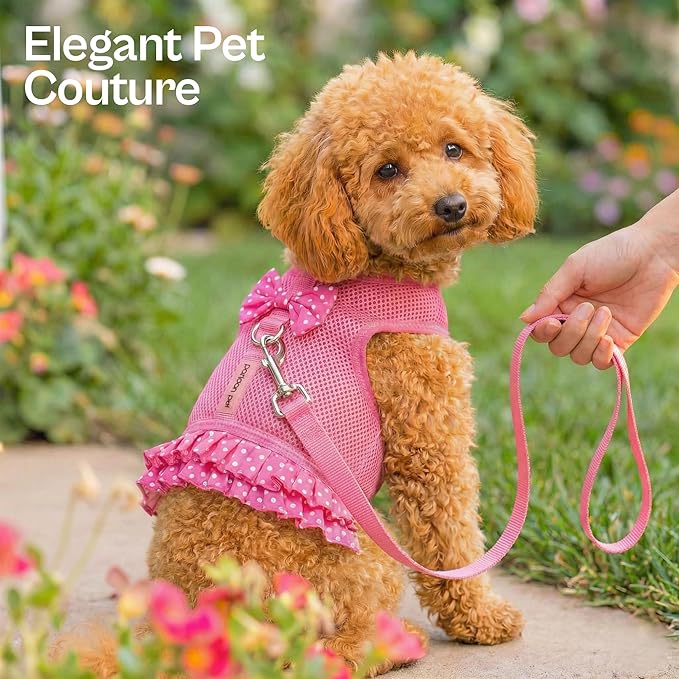 Parisian Pet Step in Dog Harness - 100% Mesh Fabric Pink Girl Dog Harnesses - Soft Fully Padded, No Pull Dog Vest Harness Dress - Puppy Harness - Dog Harness Medium Sized Dog - M