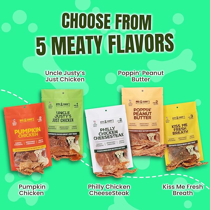 Mika & Sammy's Gourmet Jerky Dog Treats Made in The USA. (Uncle Justy's Just Chicken 5 0z)