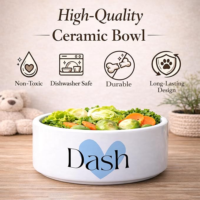 Custom Rabbit Bowl | Personalized Food & Water Dish with Name | Microwave & Dishwasher Safe Ceramic Pet Feeding Bowl | Gift Idea for New Bunny Owners | White – Small