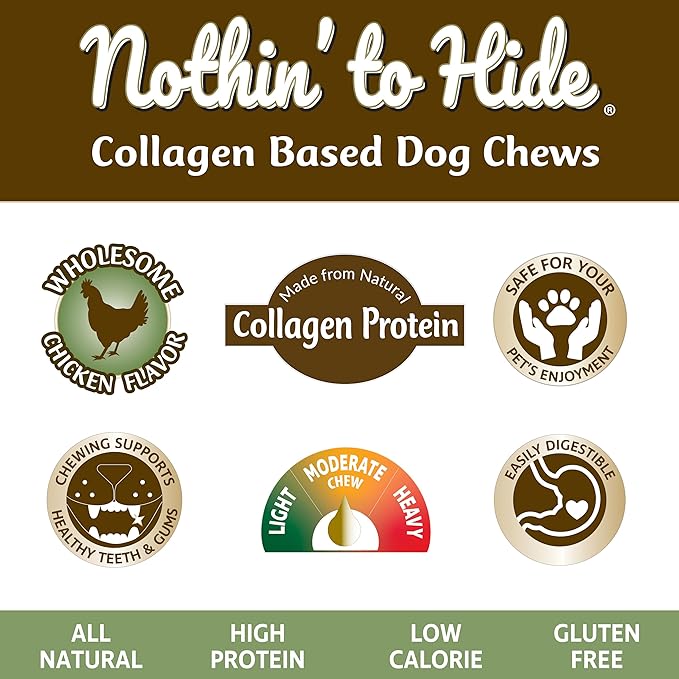 Fieldcrest Farms Nothin to Hide Flip Chips Dog Chews - Natural Rawhide Alternative Treats for Dogs, Collagen Based Snack for Moderate Chewers Up to 35lbs, Chicken Flavor