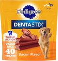 Pedigree Dentastix Dog Dental Treats, Large Breed Dog Treats, Bacon Flavor, 2.08 lb. Bag (40 Treats Total)