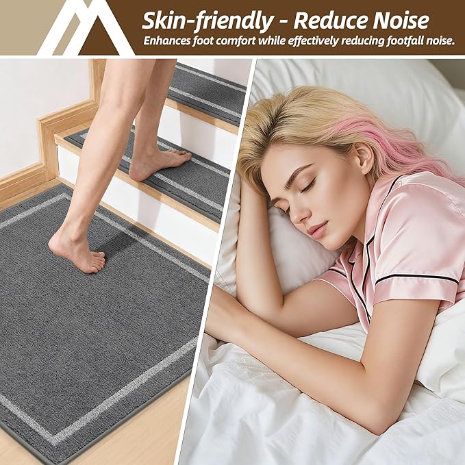 COSY HOMEER Stair Landing Rug 30x30 Inch, Non-Slip Square Landing Mat for Wood Steps Indoor, Washable Polyester with TPE Backing, Grey