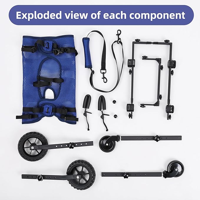 ETIAL 4-Wheel Adjustable Dog Wheelchair Cart for Disabled & Senior Dogs, Lifting Harness with 4 Usage Modes - Support Front/Rear Legs Mobility Aid for Small Breeds XS