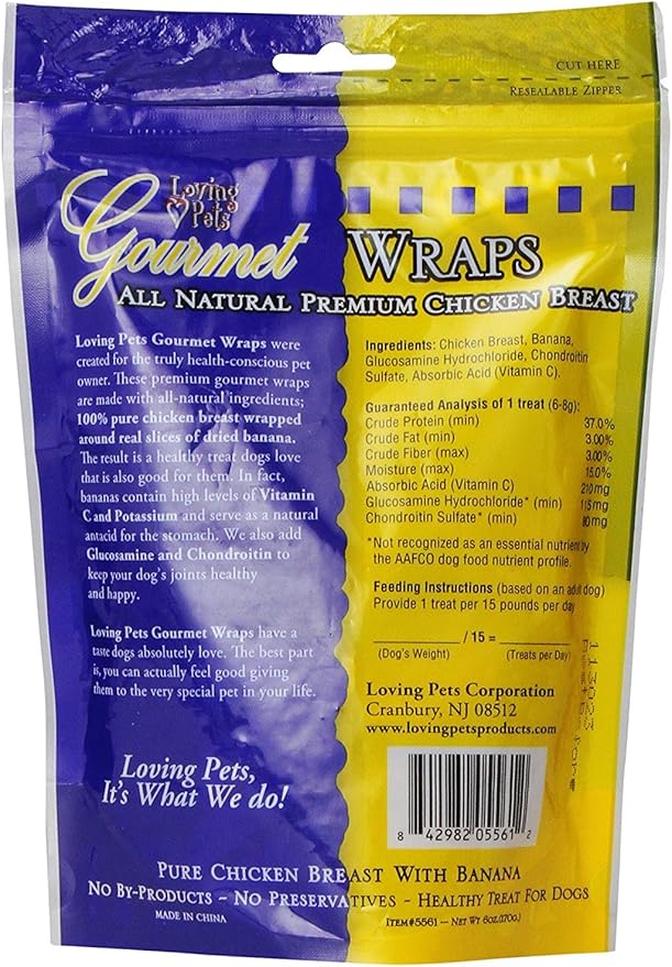 Loving Pets (2 Pack) All Natural Premium Banana and Chicken Wraps with Glucosamine and Chondroitin Dog Treats, 6 oz