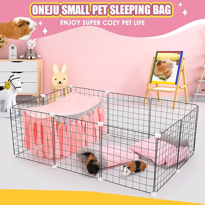Guinea Pig Sleeping Bag, Adjustable Entrance for Keep Opening, Snuggle Bag and Playtime Sack for Guinea Pig, Rabbits and Other Small Pets, Pink