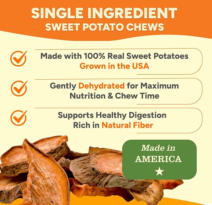 Gaines Family Farmstead Sweet Potato Chews for Dogs, 4 Pack - 32 oz Bags – Single Ingredient Sweet Potato Dog Treats, High Fiber, Grain-Free, Rawhide Alternative, Vitamin-Rich, Made in The USA