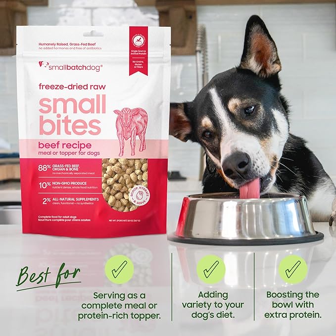 smallbatch Pets Freeze-Dried Raw Dog Food – Duck Recipe – 19oz Small Bites – High Protein, Grain Free – Complete Meal or Topper – Made in USA with Organic Superfoods 19 Oz, Duck