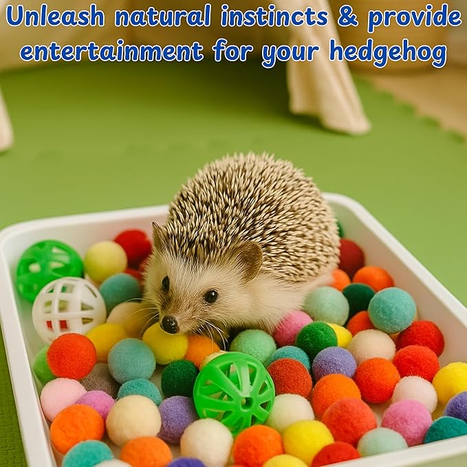 Hedgehog Dig Box Enrichment Cage Accessories, Funny Dig Box Toys with Ball Toy and Laundry Bag, Bell Toy for Hedgehogs Hamster Ferret Kitten Cat, Hedgehog Accessories (Laundry Bags, 120 Ball)