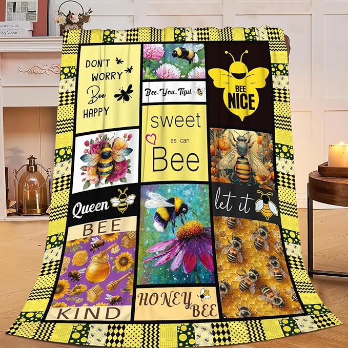 Bee Throw Blanket Bee Stuff Gifts for Kids Girls Boys Adults Women Men Soft Cozy Warm Plush Fluffy Fuzzy Fleece Blanket Decor 40''X50''
