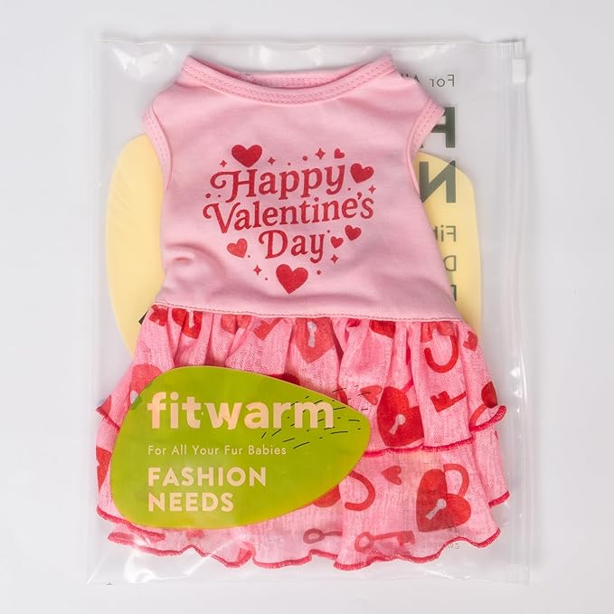 Fitwarm Happy Valentine's Day Dog Dress, Elegant Valentines Outfit for Small Dogs Girl, Festive Pet Clothes, Pink, Red, Small